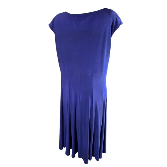 Ralph Lauren Womens Cap-Sleeve V-Neck Blue Midi Dress Polyester Blend - Picture 2 of 11